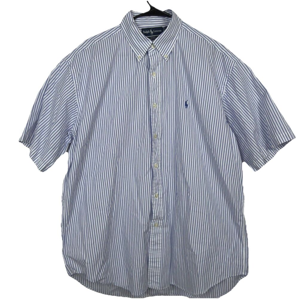 Ralph Lauren Men L Blake Short Sleeve Button Down Shirt 100% Two Ply Cotton